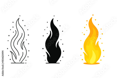 The three different flames are shown in black and white and yellow