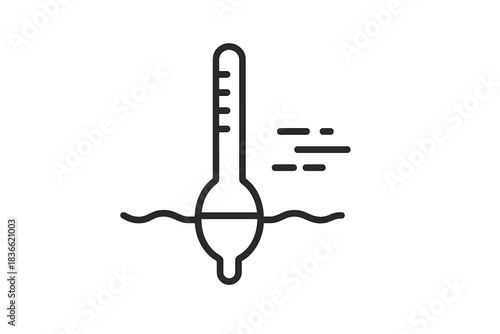 Hydrometer Dance Icon. Line style icon of a hydrometer floating in a liquid with motion lines, representing proofing hydrometer