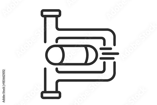 Pneumatic Mail Capsule. Line style icon of a capsule flying through a network of tubes, representing pneumatic citizen mail,