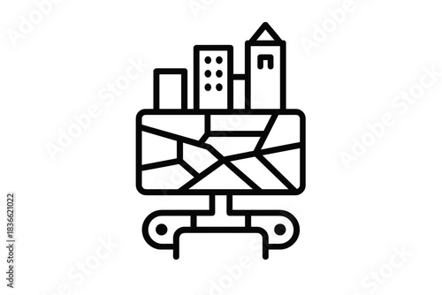 Underground City Map Icon. Line style icon of a city map with underground tunnels highlighted, representing subcutaneous city map,