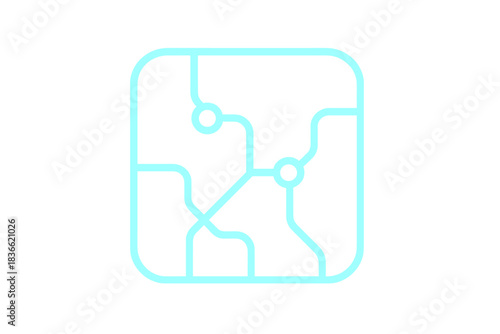 Glowing Underground Map. Line style icon of a stylized map with glowing underground routes, representing subcutaneous city map,
