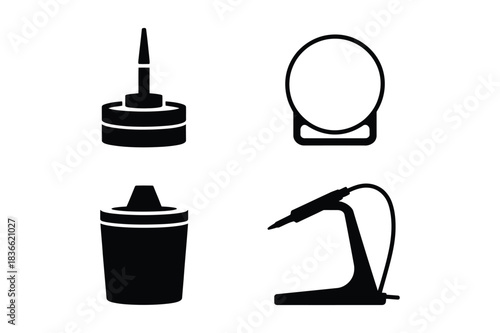 Collection of four black and white icons representing medical and personal care items