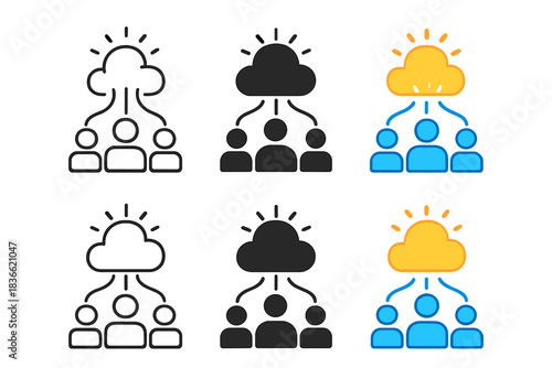 Connected Imagination Mirage. People connected by thin lines to a shared glowing mirage, collective imagination symbol, clean