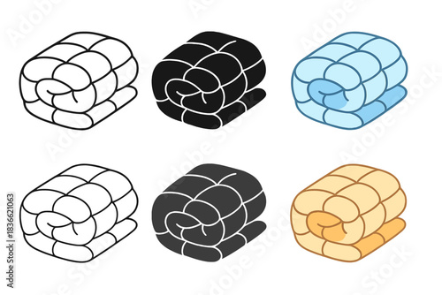 Comforter Design Styles. Rolled goose down comforter with soft puffiness, simple minimal vector design, first in line style with