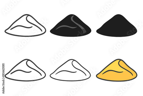 Abstract Metallic Sand Art. Black metallic sand mound with smooth contours, minimal vector design, first in line style with thin