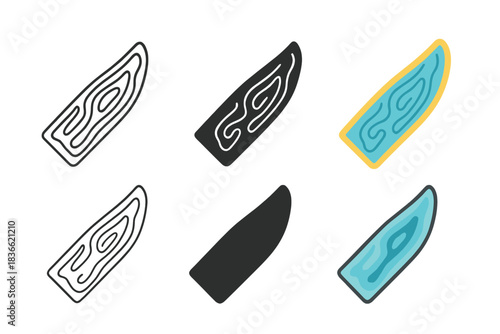 Swirling Damascus Blade Styles. Close-up of swirling Damascus steel blade texture with wavy lines, minimal vector icon, first in