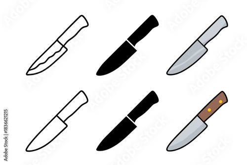 Stylized Metal Blade Icons. Metal blade with visible heat treat line along the edge, minimal vector icon, first in line style with