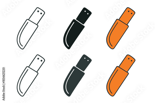 Stylized Knife Sheath Designs. Leather sheath form with defined blade cavity, abstract minimal vector illustration, first in line