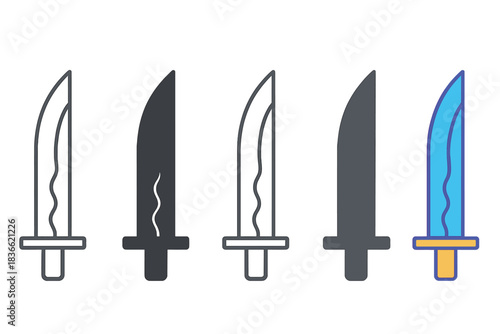 Minimalist Sword Variations. Sword section highlighting heat-treated line and edge detail, abstract minimalist vector illustration