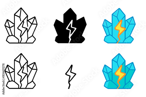 Glowing Quartz Pulse Icon. Crystalline quartz vein with glowing energy pulse along the fissure, minimal vector icon, first in line
