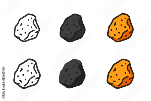 Meteorite Design Styles. Small shard of metallic meteorite with rough, textured surface, simple minimal vector icon, first in line