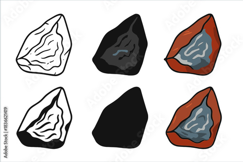 Meteorite Shard Art. Close-up of iron meteorite shard with visible fusion crust and metallic sheen, abstract minimal vector design