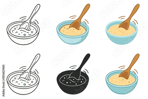 Vibrant Sourdough Motion. Wooden spoon stirring active sourdough culture in a bowl, soft curved lines representing motion and life