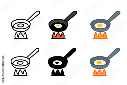 Quail Egg Cooking Art. Tiny frying pan with quail egg cooking over gentle flame, stylized minimal kitchen moment, first in line