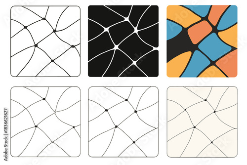 Geometric Network Patterns. Network of defect lines interconnecting across a continuous surface, geometric interplay of tension
