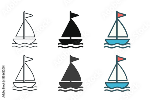 Sailboat Emblem Variations. Sailboat Wind Flag, minimalist ocean emblem symbolizing freedom, direction, and open-air movement,