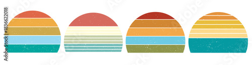 Collection of vector illustration icon set with speech bubble sign design on the beach Surfboard Sunset Vintage Grunge	
