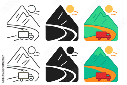 Abstract Mountain Roadscape. Truck Road Mountain, abstract landscape harmony combining geometry, altitude, and motion energy,