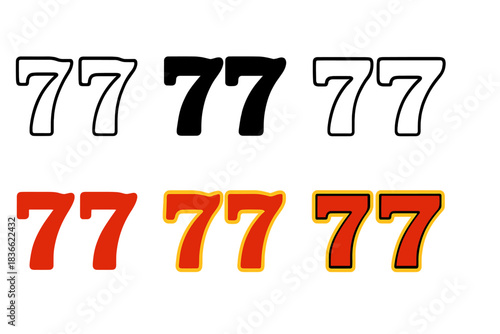 Slot Machine Sevens. Winning combination of sevens on slot machine display first in line style with thin outline, second in solid