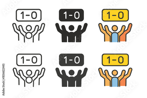 Cheering Audience Below Score. Audience cheering below bright score display first in line style with thin outline, second in solid