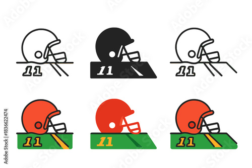 Colorful Helmet Variations. Player dunking basketball into rim with power first in line style with thin outline, second in solid