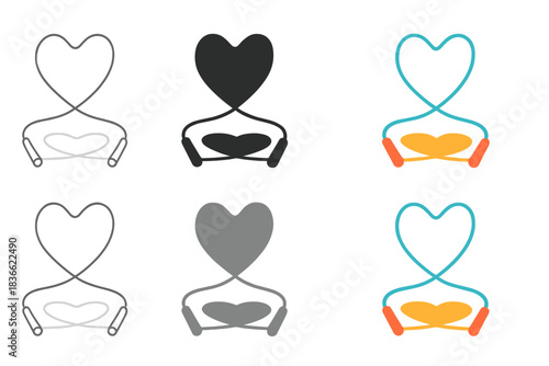 Heart-Shaped Jump Rope Shadows. Jump rope shadow forming heart shape on ground first in line style with thin outline, second in