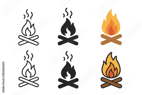 Fireplace Log Styles. Fireplace Log Glow first in line style with thin outline, second in solid style filled shape, third in flat