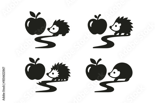 Hedgehog Meets Apple. Icons for: Hedgehog Apple Path, a spiny wanderer near a round fruit, a tiny rover beside a bright apple, a