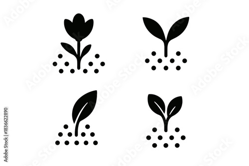 Floral Spot Harmony. Icons for: tiny spots aligning with soft floral tips, dotted marks harmonizing with sprouting edges, speckled