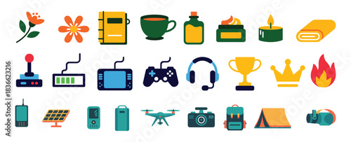 Collection of relaxation and hobby icons for lifestyle and entertainment design
