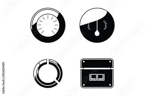 Set of four black and white icons representing electrical components