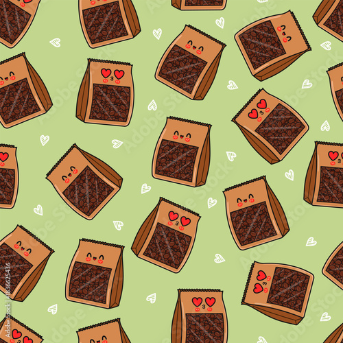 Cute coffee bean bags cartoon seamless pattern