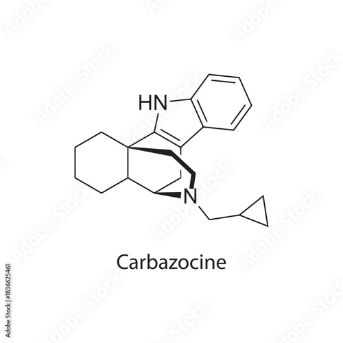 Carbazocine Chemical Structure Illustration skeletal formula on white background. Simple chemical illustration.