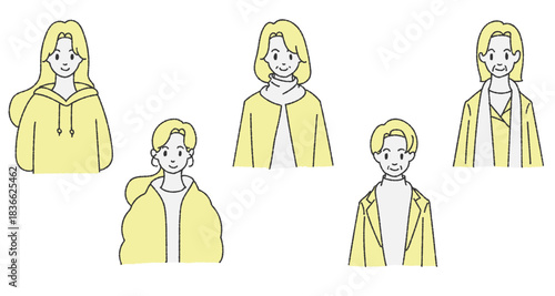 いろいろな女性　冬　年代別　単色