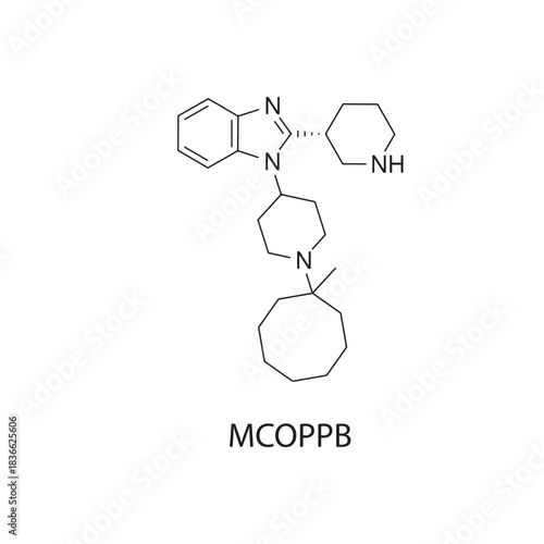 MCOPPB Molecular Structure Vector skeletal formula on white background. Simple chemical illustration.