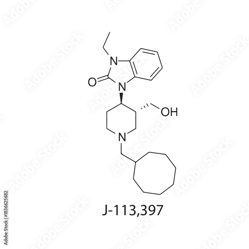 J-113,397 Chemical Structure Vector skeletal formula on white background. Simple chemical illustration.