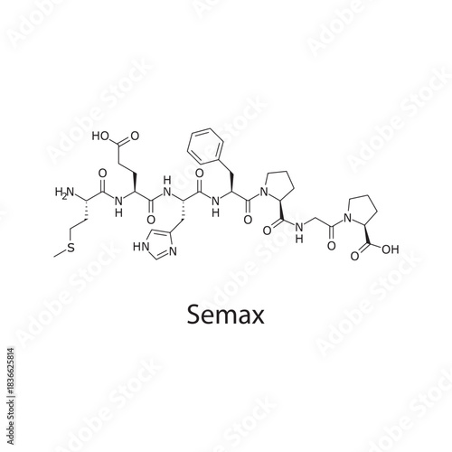 Semax Peptide Structure Vector skeletal formula on white background. Simple chemical illustration.