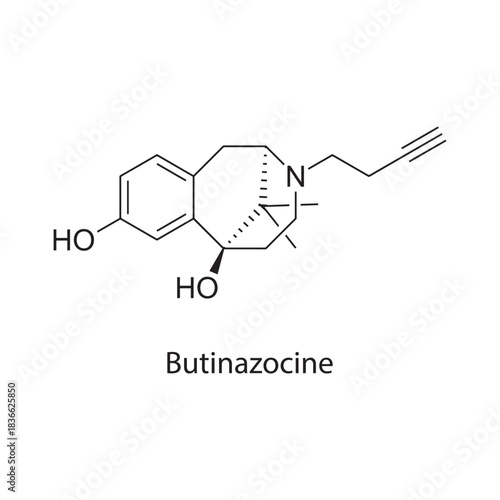 Butinazocine Molecular Structure Vector skeletal formula on white background. Simple chemical illustration.