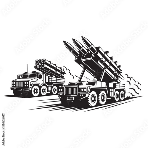 Vector Illustration of Multiple Rocket Launcher Military Truck