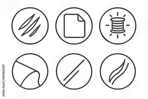 Polished Tension Icons. Line style round vector icons of Polished Tension: reflective line, folded metal, luminous thread, silky