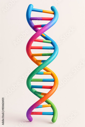 Colorful rainbow DNA double helix model on light background