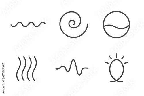 Emotional Pattern Icons. Line style round vector icons of Emotional Pattern: calm wave, tender thread, balanced curve, soft
