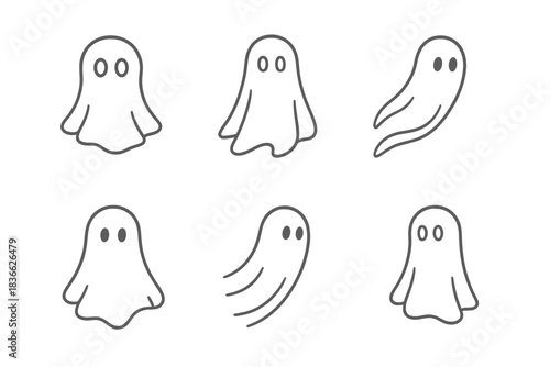 Silent Apparitions Icons. Line style round vector icons of Silent Apparitions: thin shadow, glowing void, drifting curve, pale