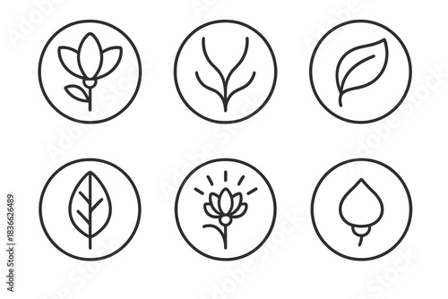 Alloy Flora Icons. Line style round vector icons of Alloy Flora: titanium petal, brass stem, silver leaf, iron vein, glowing bloom