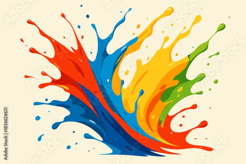 Dynamic Paint Splash. Artistic splash of brightly vector illustration colored paint frozen mid-air, bold and dynamic composition,