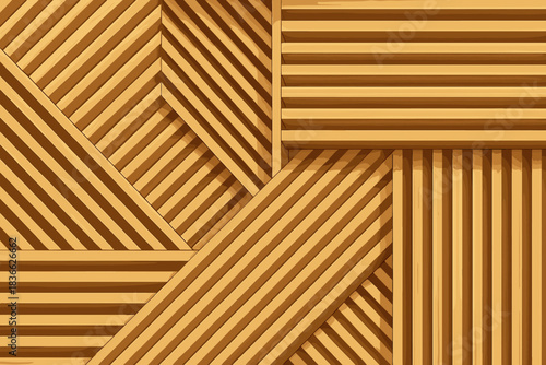 Geometric Wooden Slats. Modern architectural detail of stacked wooden slats creating dynamic vector illustration patterns, clean