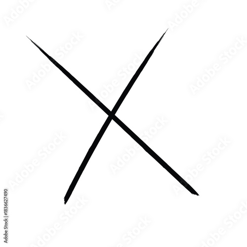 Hand drawn black cross mark on white background isolated graphic symbol Illustration