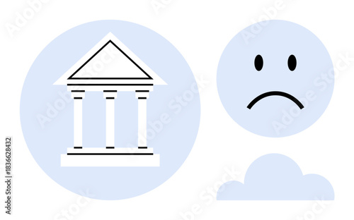 Financial institution crisis. Bank icon and sad emotion economic downturn and financial stress. Financial institution issues . Suitable for finance, banking, economy, crisis, and business