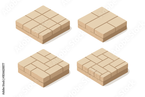 Isometric Sand Patterns. Isometric vector illustration set Compressed sand grids: repeating geometry, uniform texture field,