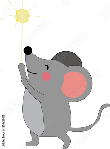 Cute cartoon mouse celebrating with a bright sparkler